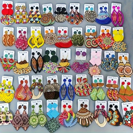 Stud Earrings for Women - Boho Set for Vintage Color Printed Mixed Style Pack 10 or 20 Pairs - main product view