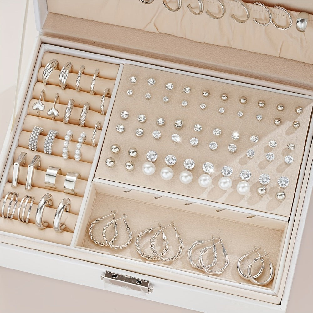 Stud Earrings for Women - Earring Set for 102pcs - Geometric Rhinestone Hoop & Twisted Loop , Light - product detail view 6