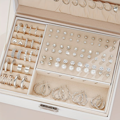 Stud Earrings for Women - Earring Set for 102pcs - Geometric Rhinestone Hoop & Twisted Loop , Light - product detail view 6
