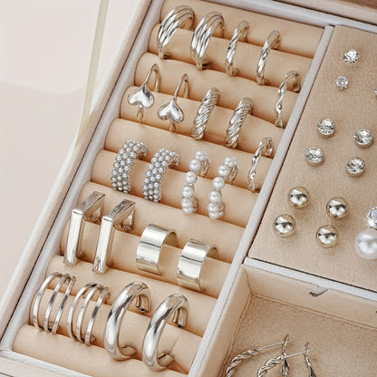 Stud Earrings for Women - Earring Set for 102pcs - Geometric Rhinestone Hoop & Twisted Loop , Light - product detail view 7