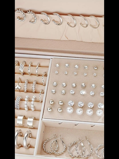 Stud Earrings for Women - Earring Set for 102pcs - Geometric Rhinestone Hoop & Twisted Loop , Light - product detail view 8