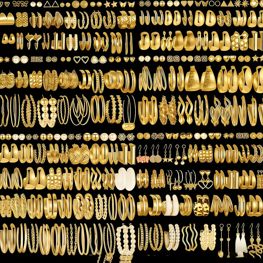 Stud Earrings for Women - Earring Set for 48 Pairs Minimalist Gold Tone Alloy Hoop Mix - Casual - product detail view 3