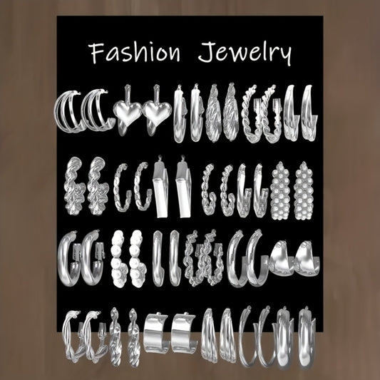 Stud Earrings for Women - Fashion Set 24 Pairs - Zinc Alloy Stainless Steel for - Minimalist - main product view