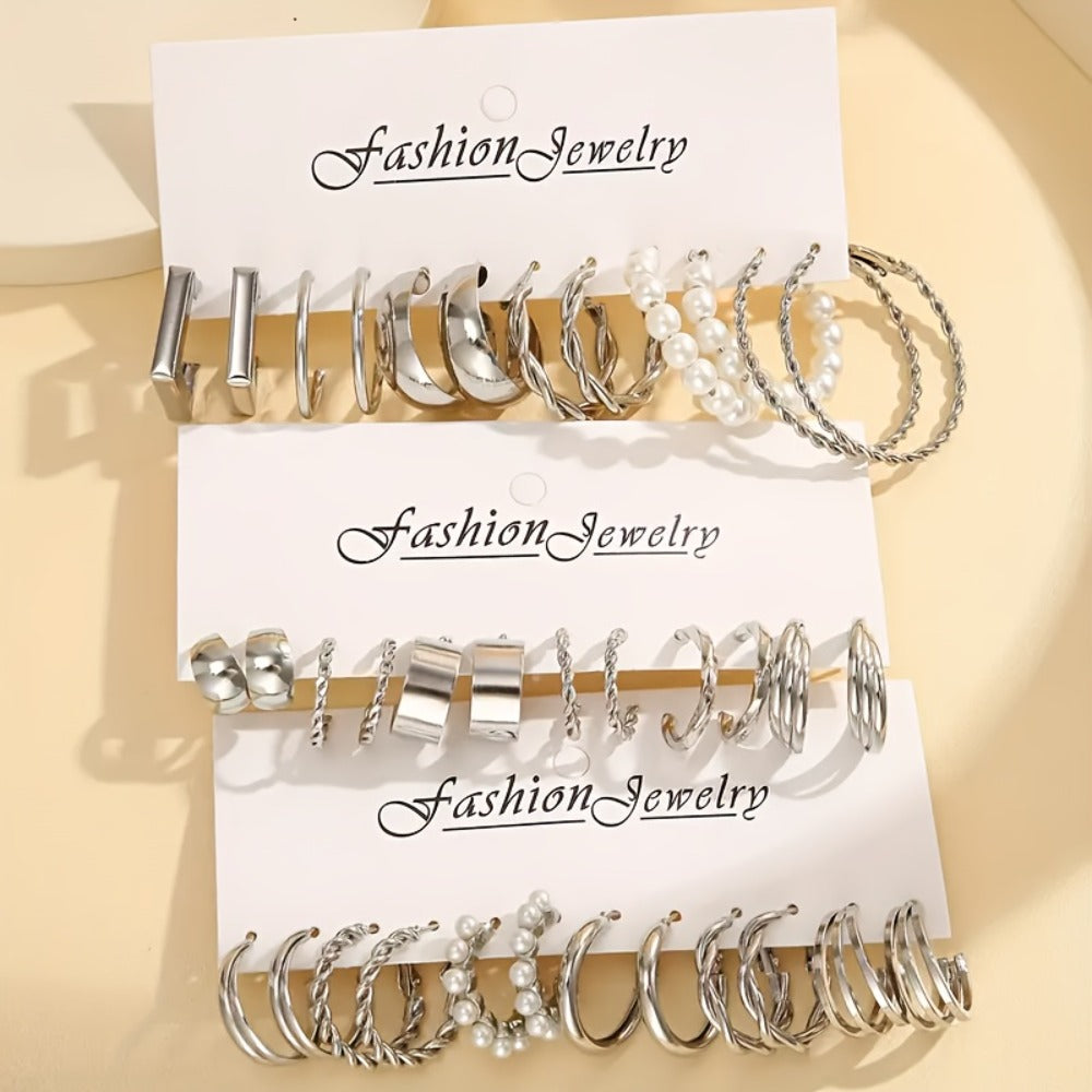 Stud Earrings for Women - Fashion Set 24 Pairs - Zinc Alloy Stainless Steel for - Minimalist - product detail view 3