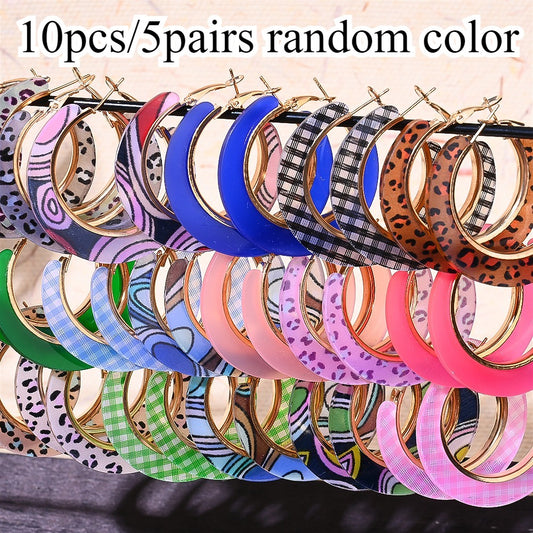 Stud Earrings for Women - Leopard Print Earring Set 5 Pairs (10pcs) Retro Round Multi-Style & Dangle - main product view