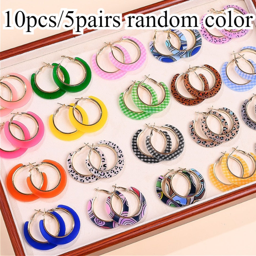 Stud Earrings for Women - Leopard Print Earring Set 5 Pairs (10pcs) Retro Round Multi-Style & Dangle - product detail view 3