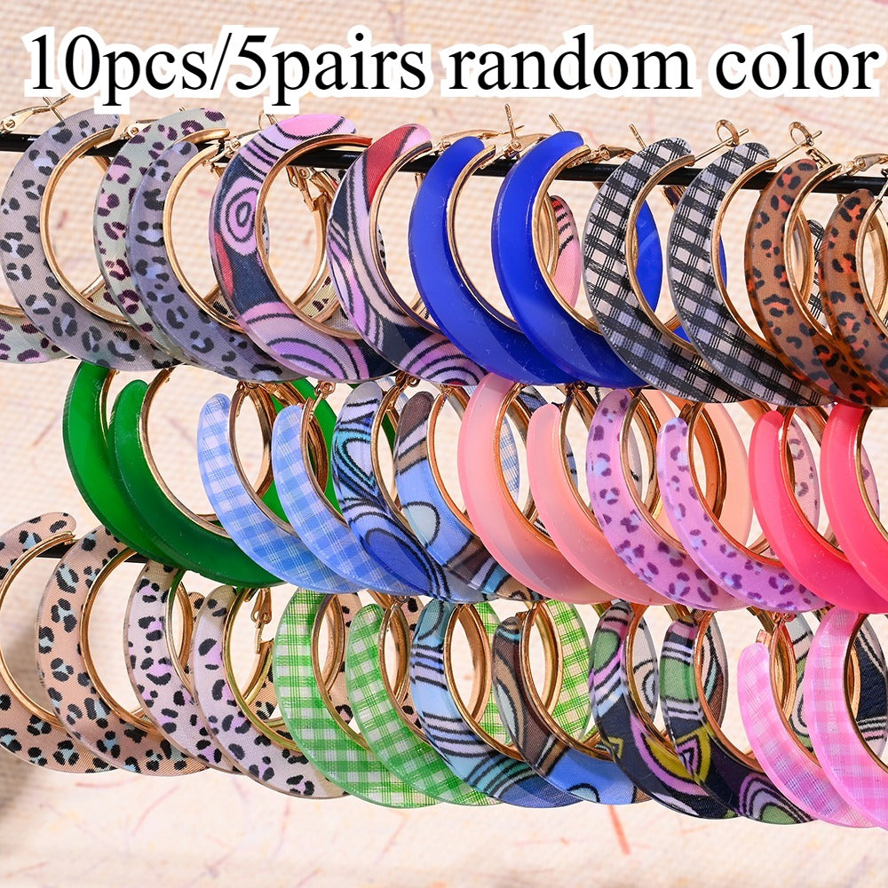Stud Earrings for Women - Leopard Print Earring Set 5 Pairs (10pcs) Retro Round Multi-Style & Dangle - product detail view 8