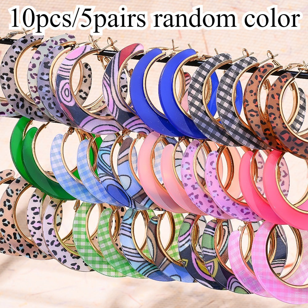 Stud Earrings for Women - Leopard Print Earring Set 5 Pairs (10pcs) Retro Round Multi-Style & Dangle - product detail view 9