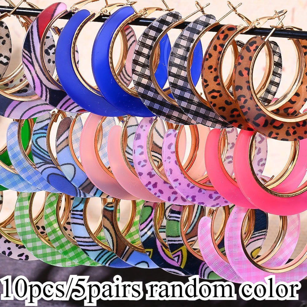 Stud Earrings for Women - Leopard Print Earring Set 5 Pairs (10pcs) Retro Round Multi-Style & Dangle - product detail view 10