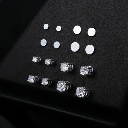 Stud Earrings for Women - Magnetic Clip On No Piercing 4 Pairs - Hypoallergenic Stainless Steel Fake - product detail view 8