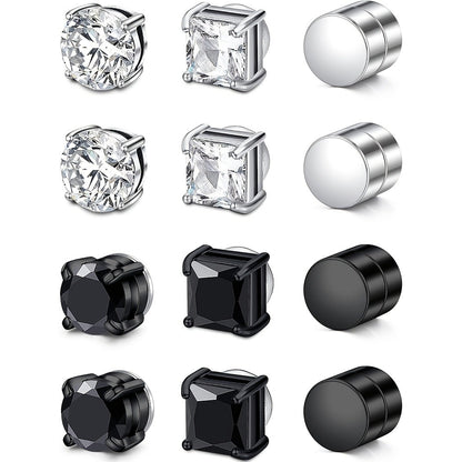 Stud Earrings for Women - Magnetic for Men Multi-Pack - Round Square Embellished Non-Piercing Ear - main product view