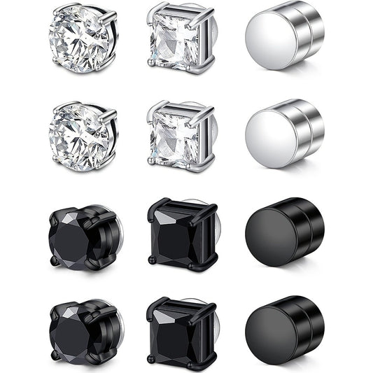 Stud Earrings for Women - Magnetic for Men Multi-Pack - Round Square Embellished Non-Piercing Ear - main product view