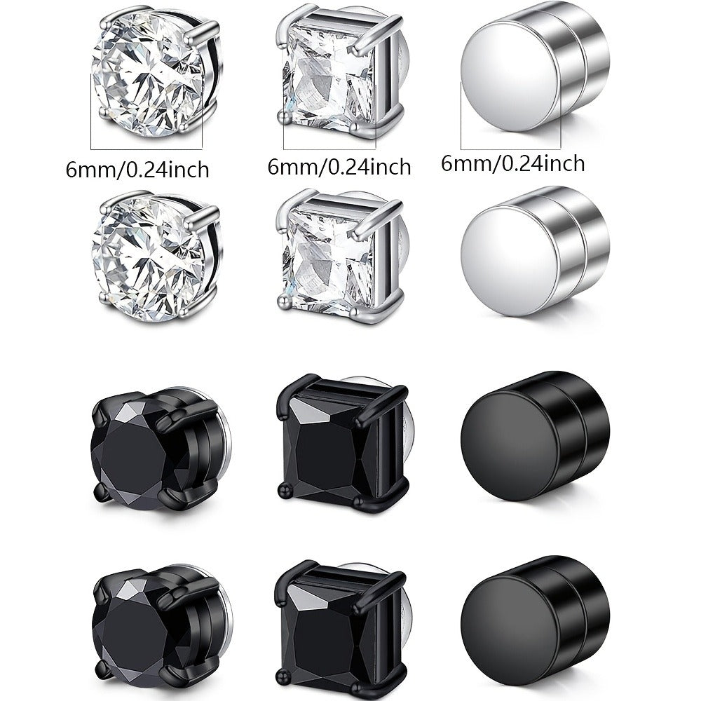 Stud Earrings for Women - Magnetic for Men Multi-Pack - Round Square Embellished Non-Piercing Ear - product detail view 2