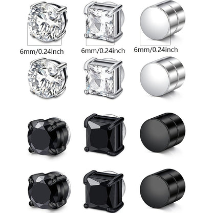 Stud Earrings for Women - Magnetic for Men Multi-Pack - Round Square Embellished Non-Piercing Ear - product detail view 2