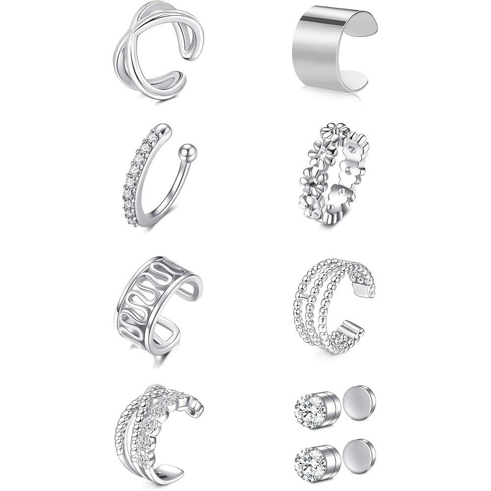 Stud Earrings for Women - Magnetic for Men Multi-Pack - Round Square Embellished Non-Piercing Ear - product detail view 3