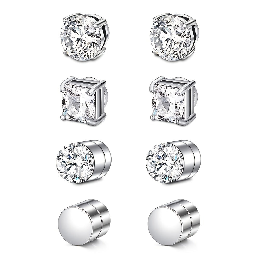 Stud Earrings for Women - Magnetic for Men Multi-Pack - Round Square Embellished Non-Piercing Ear - product detail view 4