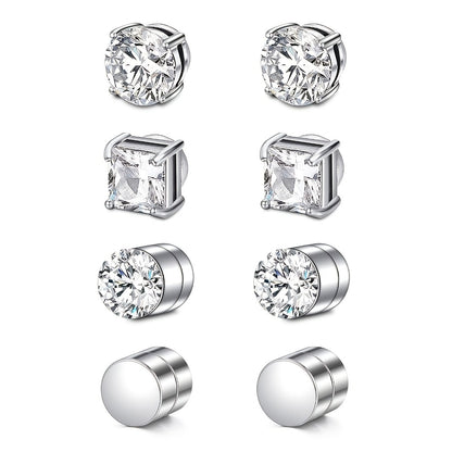Stud Earrings for Women - Magnetic for Men Multi-Pack - Round Square Embellished Non-Piercing Ear - product detail view 4