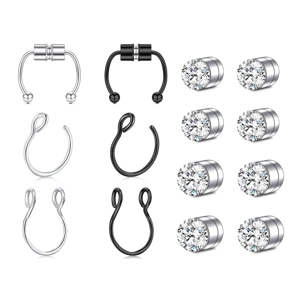 Stud Earrings for Women - Magnetic for Men Multi-Pack - Round Square Embellished Non-Piercing Ear - product detail view 5