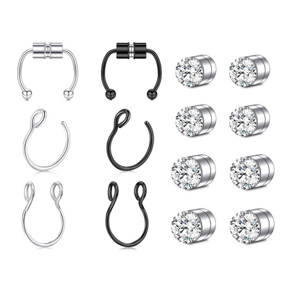Stud Earrings for Women - Magnetic for Men Multi-Pack - Round Square Embellished Non-Piercing Ear - product detail view 5