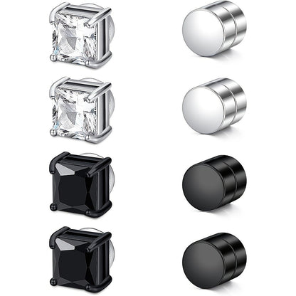 Stud Earrings for Women - Magnetic for Men Multi-Pack - Round Square Embellished Non-Piercing Ear - product detail view 7