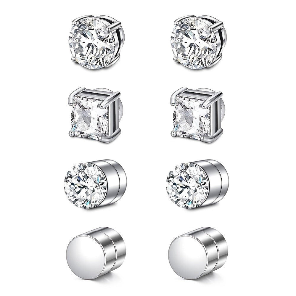 Stud Earrings for Women - Magnetic for Men Multi-Pack - Round Square Embellished Non-Piercing Ear - product detail view 10