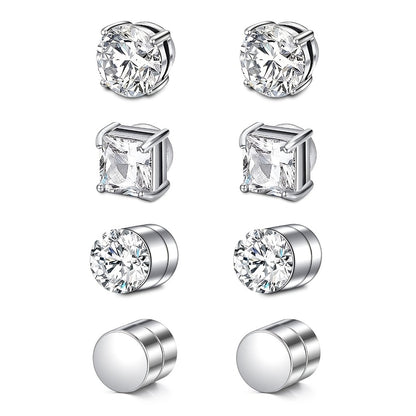 Stud Earrings for Women - Magnetic for Men Multi-Pack - Round Square Embellished Non-Piercing Ear - product detail view 10