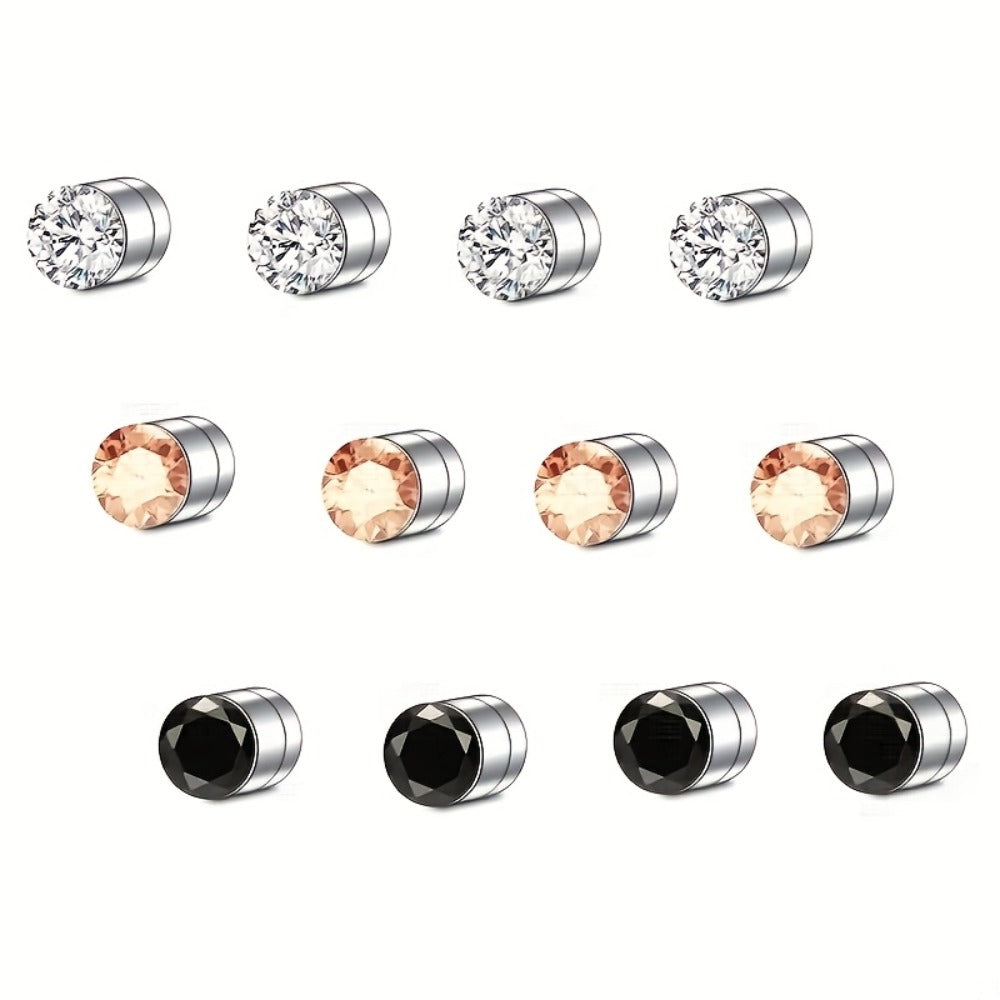 Stud Earrings for Women - Magnetic for Men Multi-Pack - Round Square Embellished Non-Piercing Ear - product detail view 15