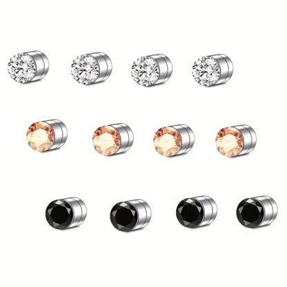 Stud Earrings for Women - Magnetic for Men Multi-Pack - Round Square Embellished Non-Piercing Ear - product detail view 15
