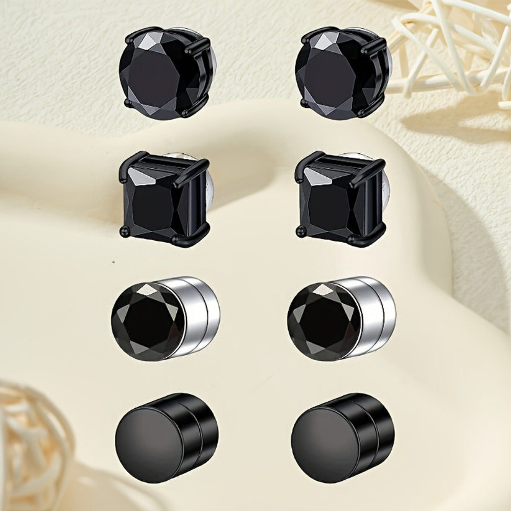 Stud Earrings for Women - Magnetic for Men Multi-Pack - Round Square Embellished Non-Piercing Ear - product detail view 16