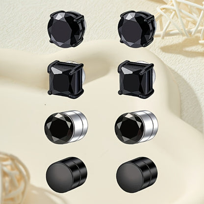 Stud Earrings for Women - Magnetic for Men Multi-Pack - Round Square Embellished Non-Piercing Ear - product detail view 16
