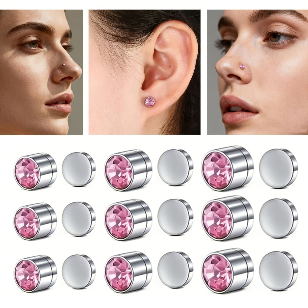Stud Earrings for Women - Magnetic for Men Multi-Pack - Round Square Embellished Non-Piercing Ear - product detail view 17