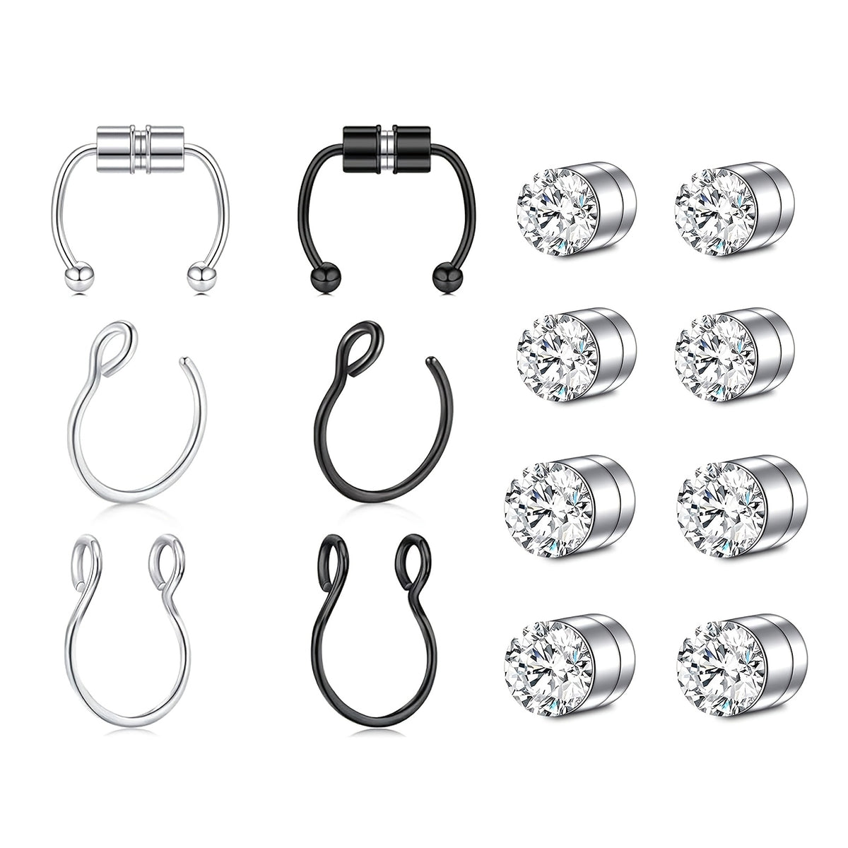 Stud Earrings for Women - Magnetic for Men Multi-Pack - Round Square Embellished Non-Piercing Ear - product detail view 20