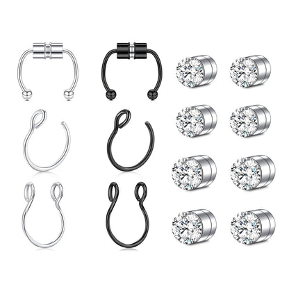 Stud Earrings for Women - Magnetic for Men Multi-Pack - Round Square Embellished Non-Piercing Ear - product detail view 20