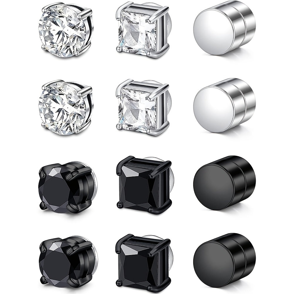 Stud Earrings for Women - Magnetic for Men Multi-Pack - Round Square Embellished Non-Piercing Ear - product detail view 21