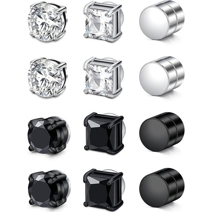 Stud Earrings for Women - Magnetic for Men Multi-Pack - Round Square Embellished Non-Piercing Ear - product detail view 21
