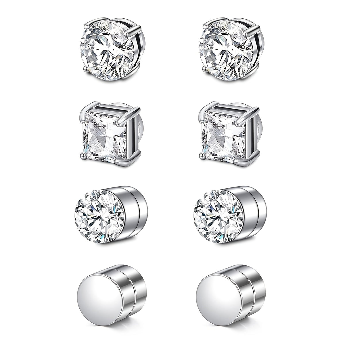 Stud Earrings for Women - Magnetic for Men Multi-Pack - Round Square Embellished Non-Piercing Ear - product detail view 22