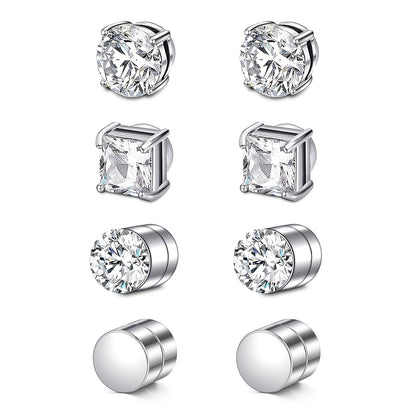 Stud Earrings for Women - Magnetic for Men Multi-Pack - Round Square Embellished Non-Piercing Ear - product detail view 22
