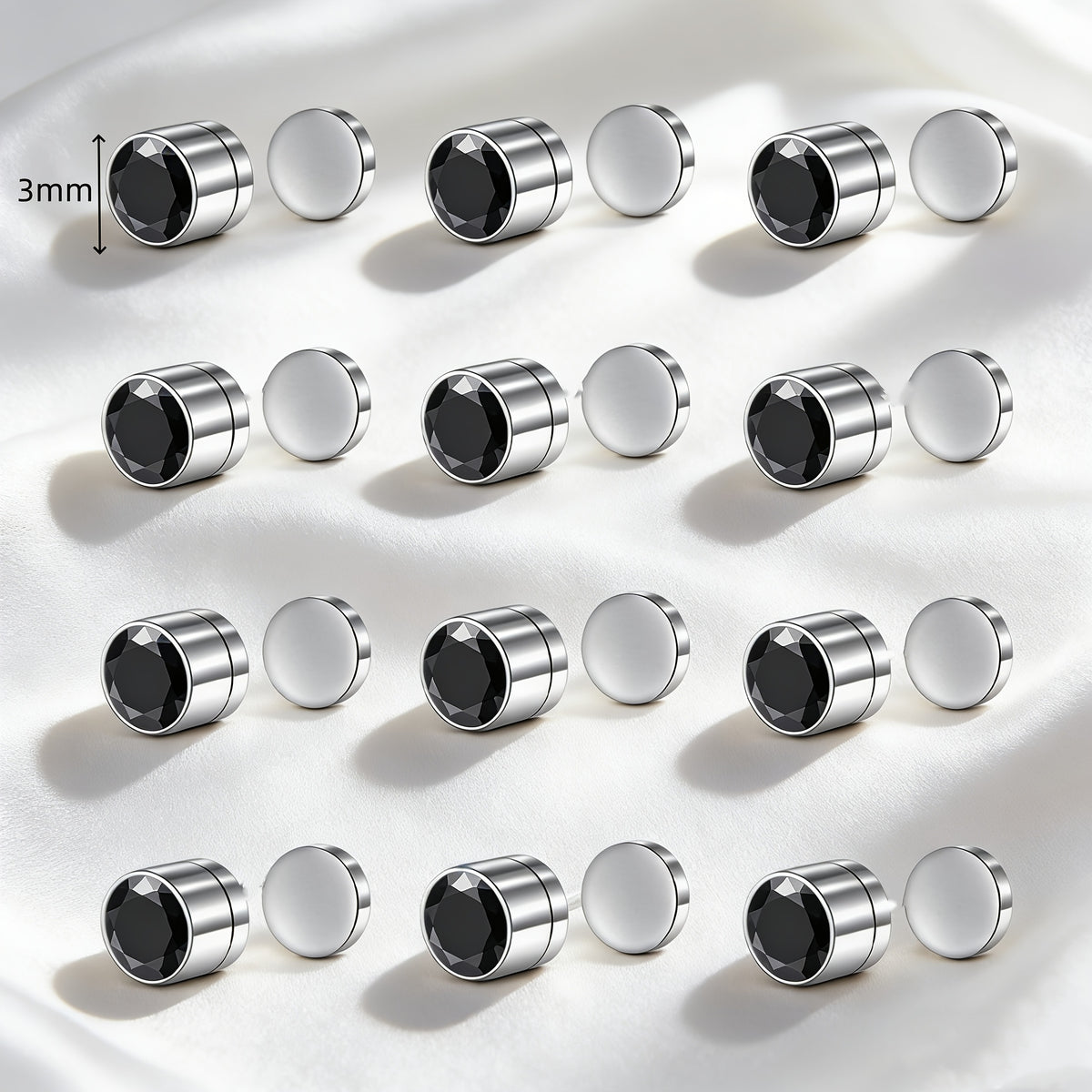 Stud Earrings for Women - Magnetic for Men Multi-Pack - Round Square Embellished Non-Piercing Ear - product detail view 25
