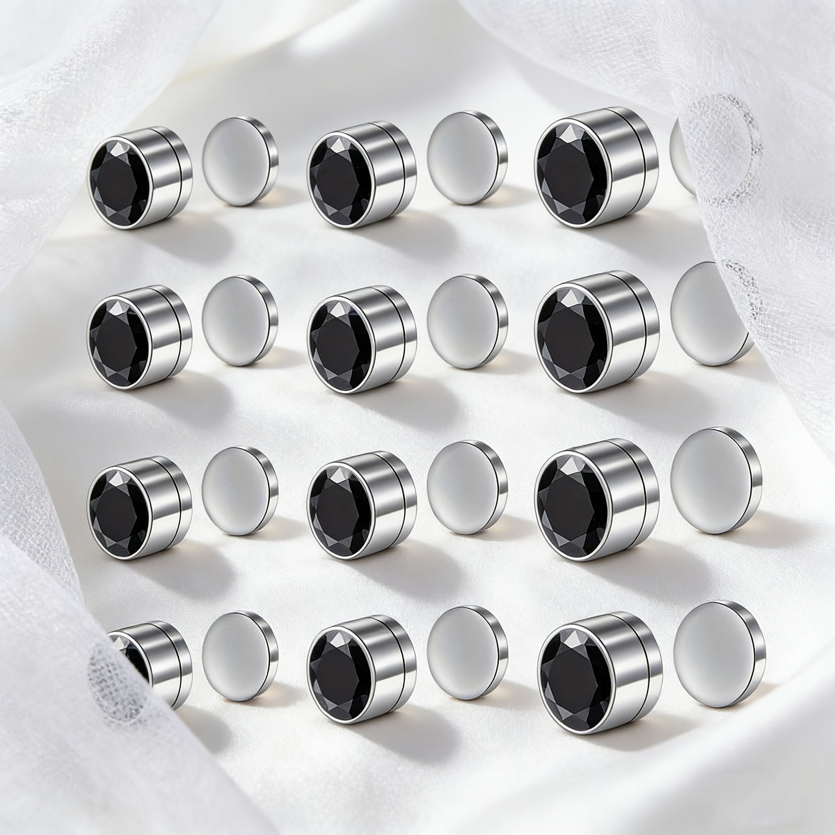 Stud Earrings for Women - Magnetic for Men Multi-Pack - Round Square Embellished Non-Piercing Ear - product detail view 26