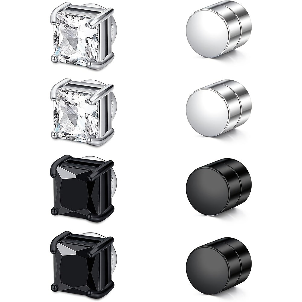 Stud Earrings for Women - Magnetic for Men Multi-Pack - Round Square Embellished Non-Piercing Ear - product detail view 27