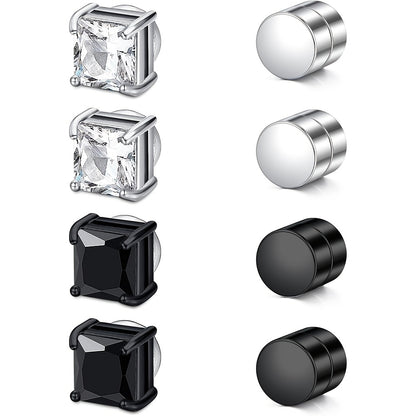 Stud Earrings for Women - Magnetic for Men Multi-Pack - Round Square Embellished Non-Piercing Ear - product detail view 27