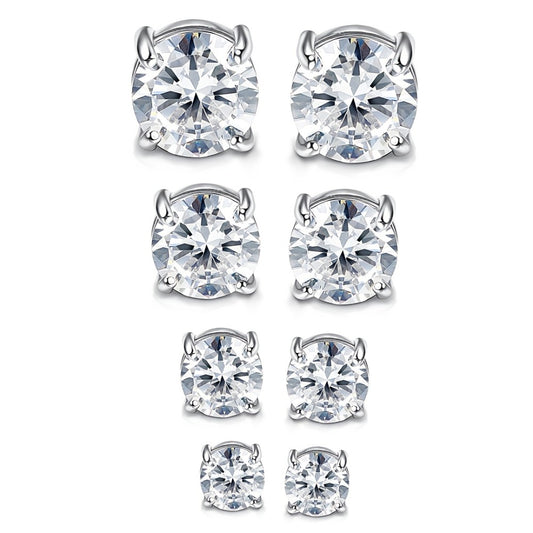 Stud Earrings for Women - Magnetic No Piercing Set of 8Pcs (4 Pairs) 5-8mm AAA+ CZ Round Ear Clips - main product view