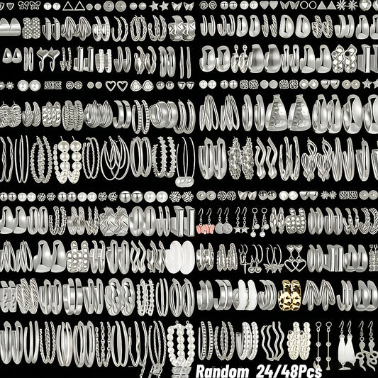 Stud Earrings for Women - Minimalist Earring Set 48 Pairs Alloy Drop for Assorted Styles Everyday - main product view