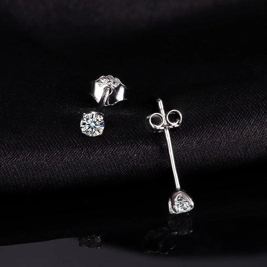 Stud Earrings for Women - Moissanite 0.1Ct D Color VVS1 Round Cut 925 Sterling Silver Platinum - main product view