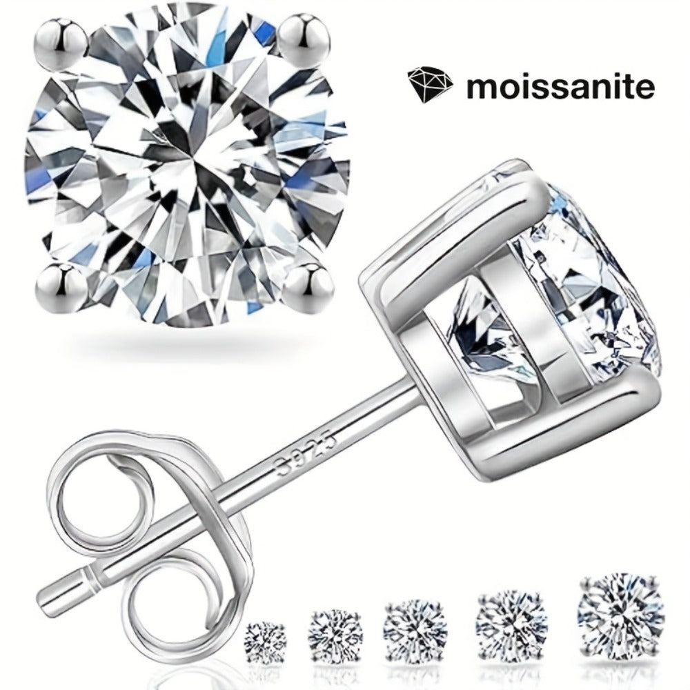 Stud Earrings for Women - Moissanite 18K Gold Plated 925 Sterling Silver D Color VVS1 Brilliant - product detail view 4