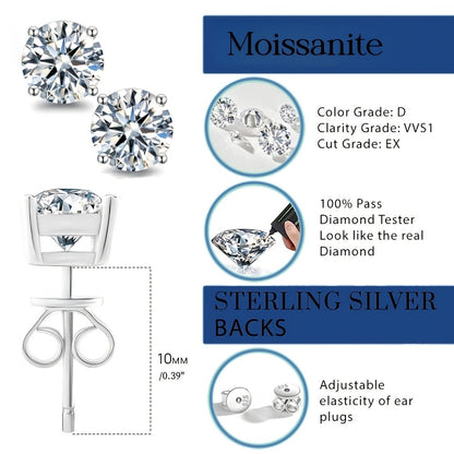 Stud Earrings for Women - Moissanite 18K Gold Plated 925 Sterling Silver D Color VVS1 Brilliant - product detail view 8