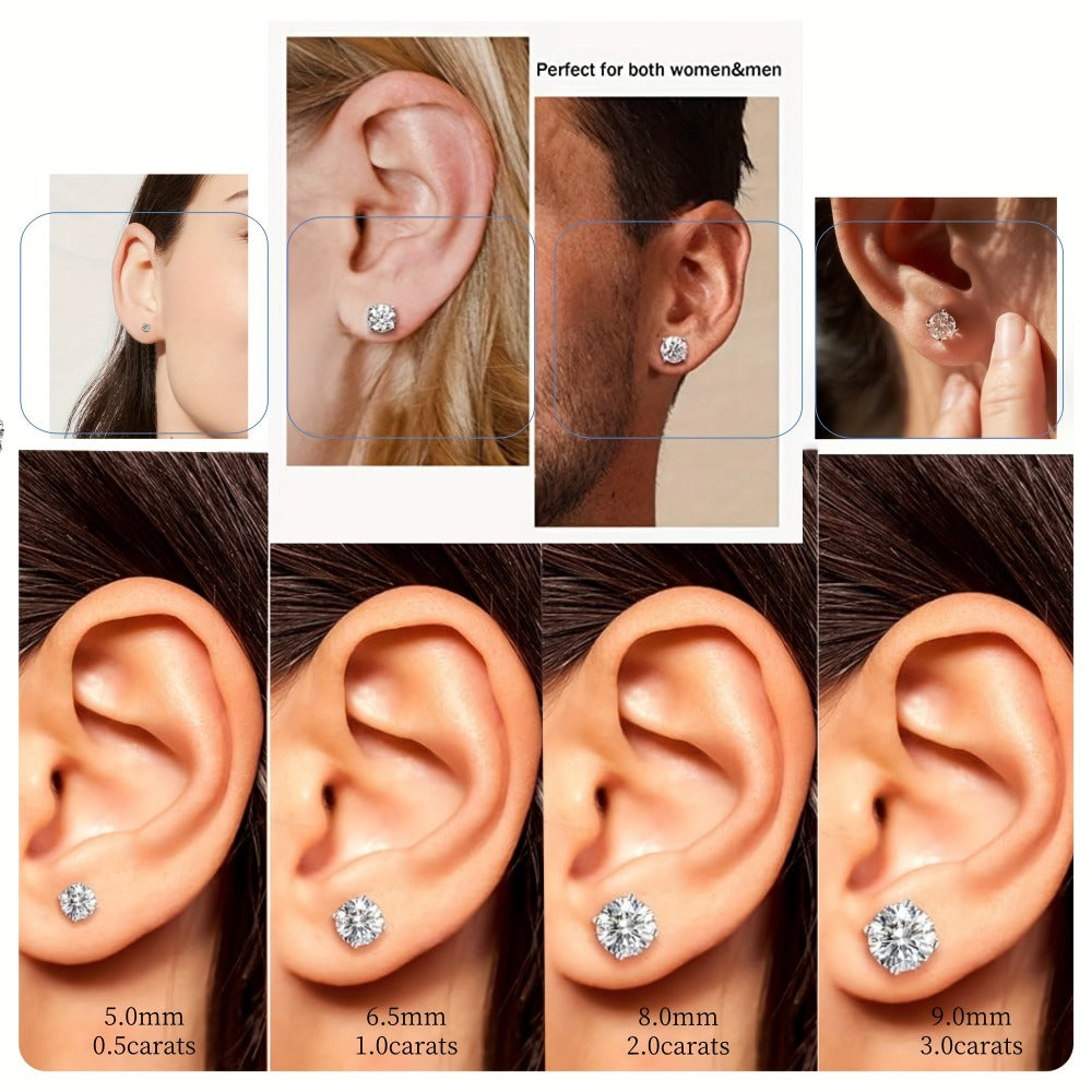 Stud Earrings for Women - Moissanite 18K Gold Plated 925 Sterling Silver D Color VVS1 Brilliant - product detail view 13