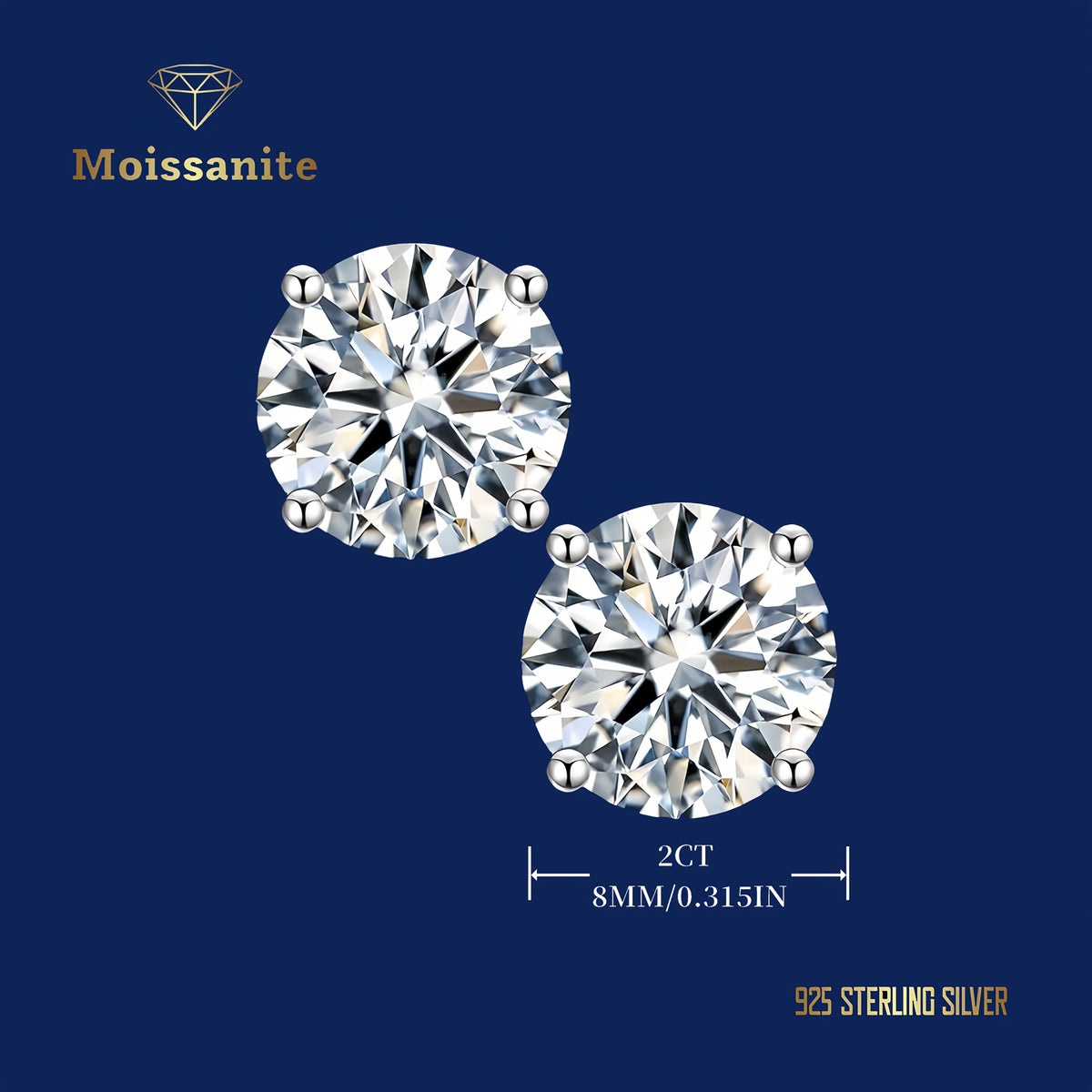 Stud Earrings for Women - Moissanite 18K Gold Plated 925 Sterling Silver D Color VVS1 Brilliant - product detail view 22