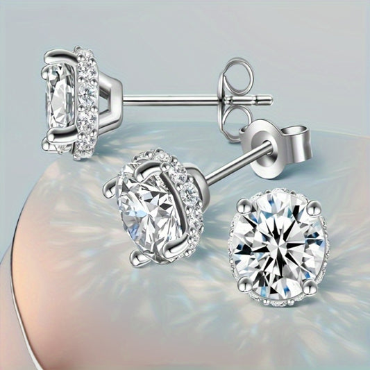 Stud Earrings for Women - Moissanite for & Men 2 Carat S925 Silver Plated, Bohemian Chic Elegant - main product view