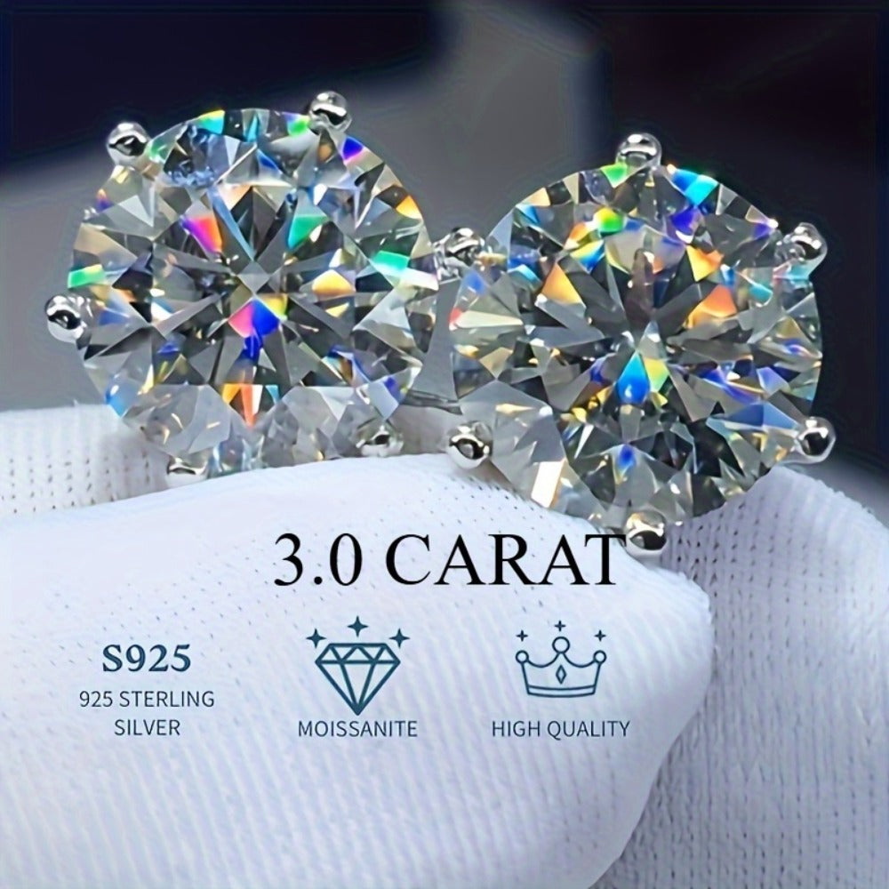 Stud Earrings for Women - Moissanite 925 Sterling Silver 0.5-3 Carat Diamond Alternative Sparkling - product detail view 12